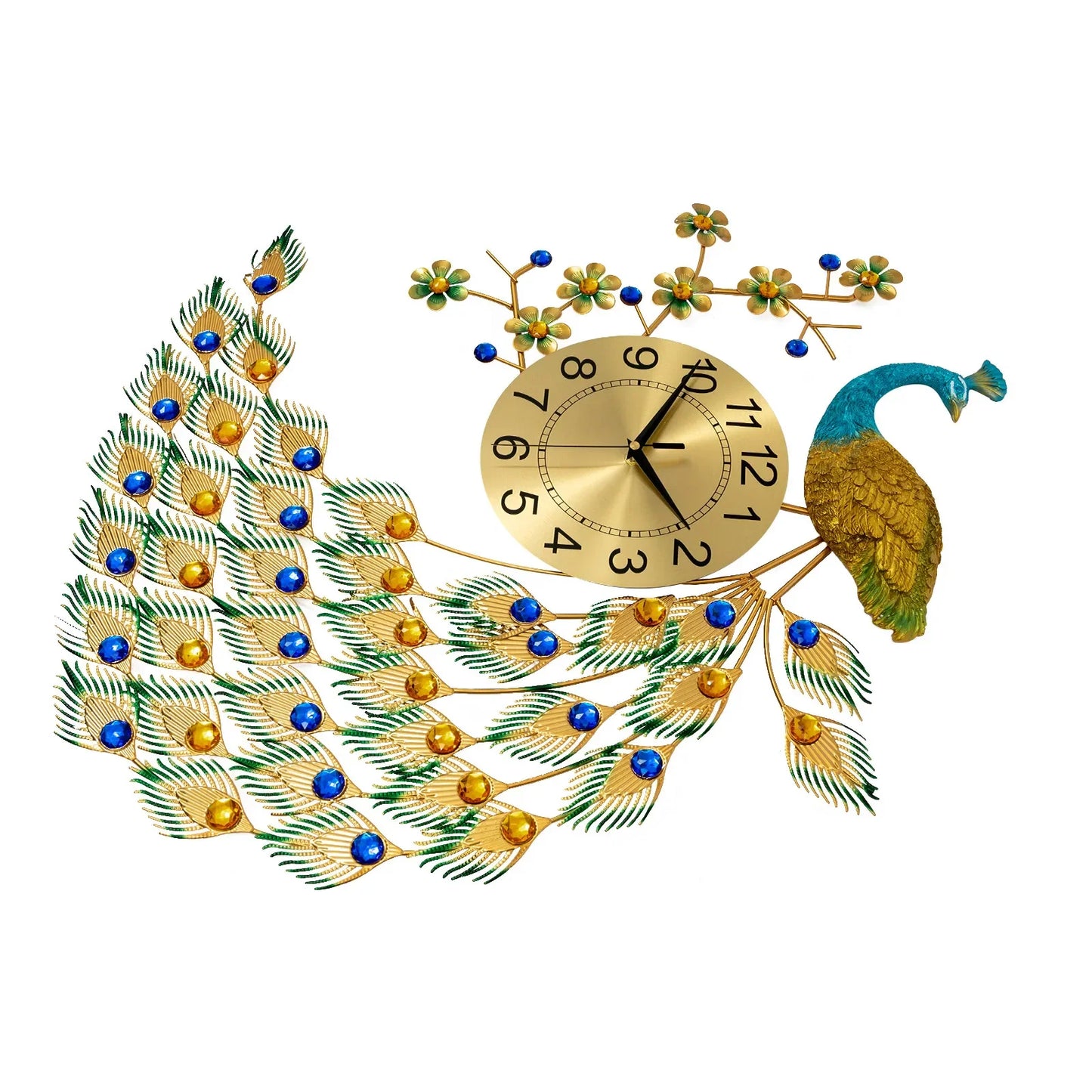Peacock Inspired Metal Wall Clock 3D Living Room Decor Gift