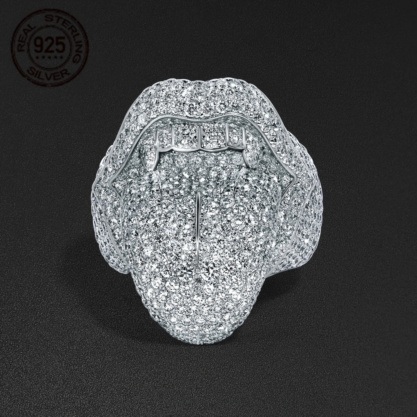 Exaggerated Death Kiss Ring for Men 925 Sterling Silver Hip Hop Style Creative Rapper Punk Rings Unique Halloween Jewelry