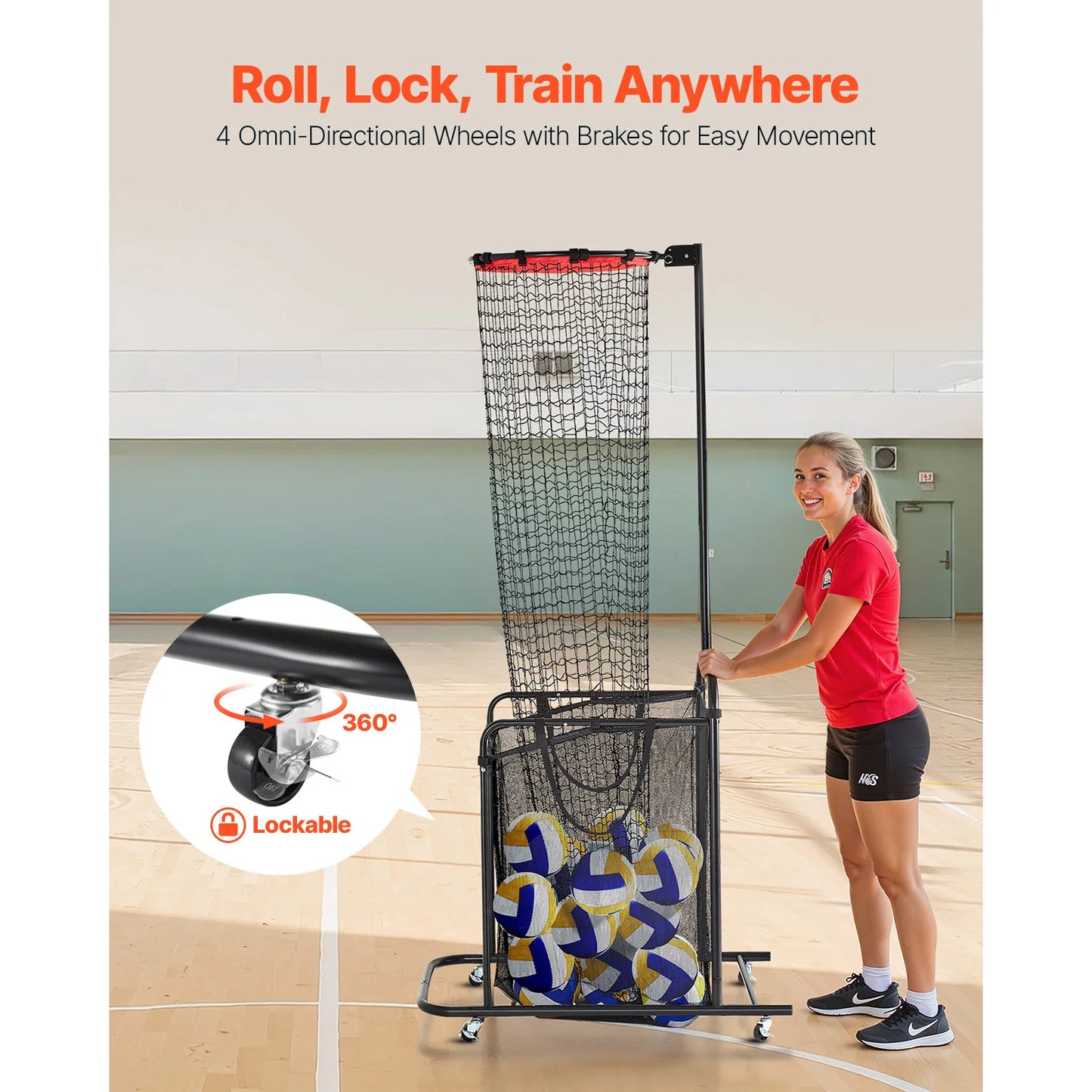 SucceBuy Volleyball Setter Training Equipment Angle Height Adjustable with Cart Wheels Carrying Bag for Serving Spiking Setting