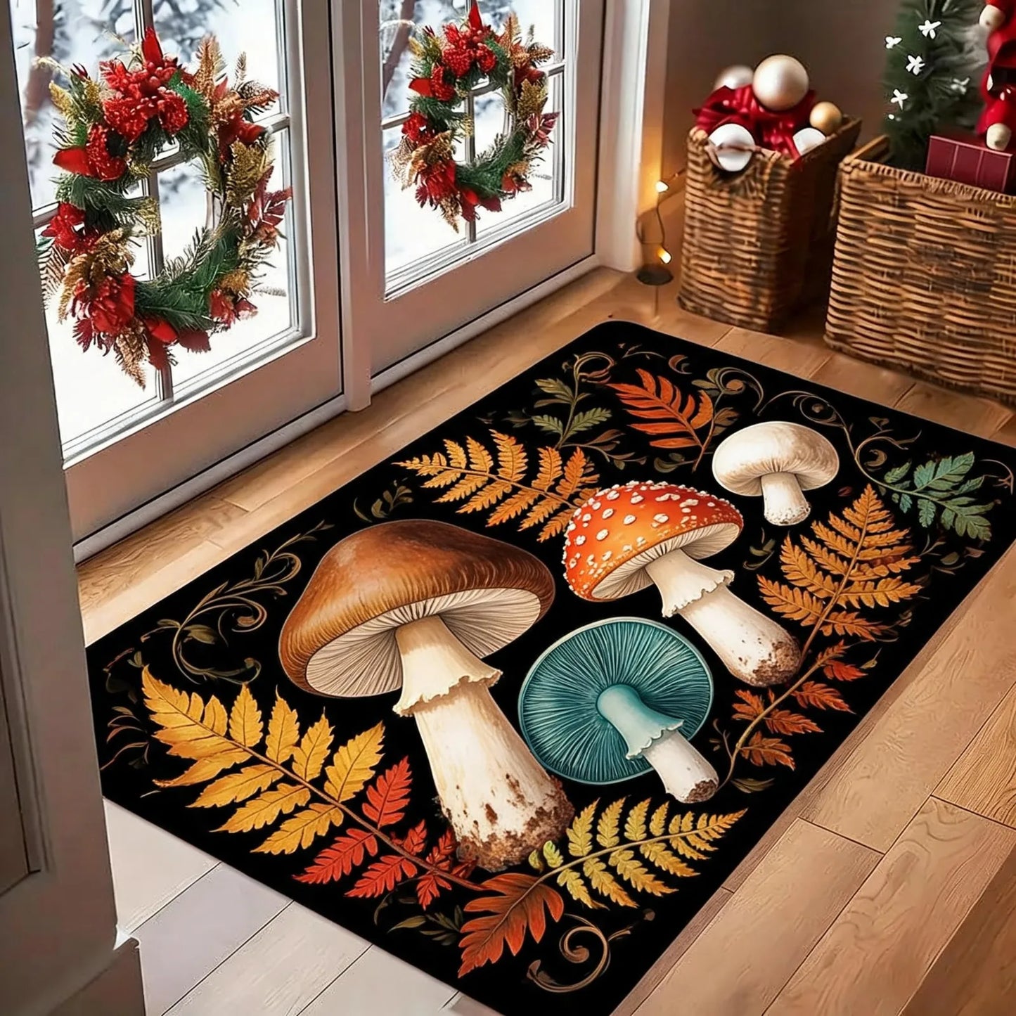 1pc Autumn Harvest Pumpkin And Leaf Pattern Doormat - a Vibrant Fall Decoration Featuring Orange, Yellow, And Pumpkins, Made of Machine-Washable Polyester Material, Perfect for Thanksgiving And Christmas Family Entryway Welco