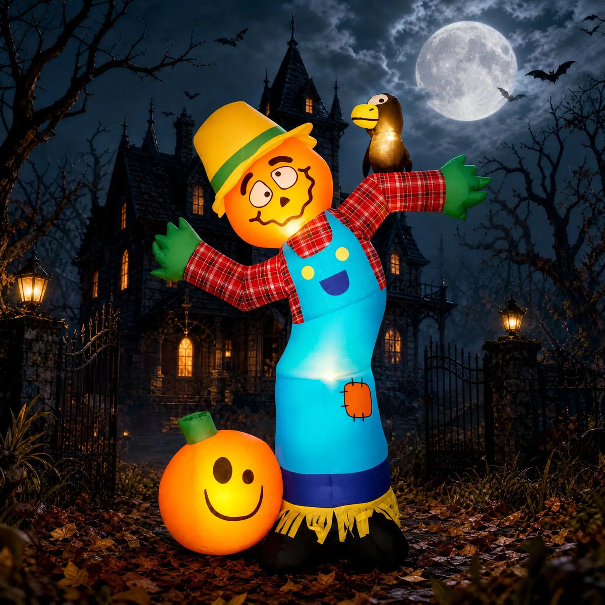 6ft Halloween Pumpkin Scarecrow Inflatable Outdoor Yard Decor With 7 Led Lights, Blower, Stakes & Ropes For Lawn Porch Garden Party