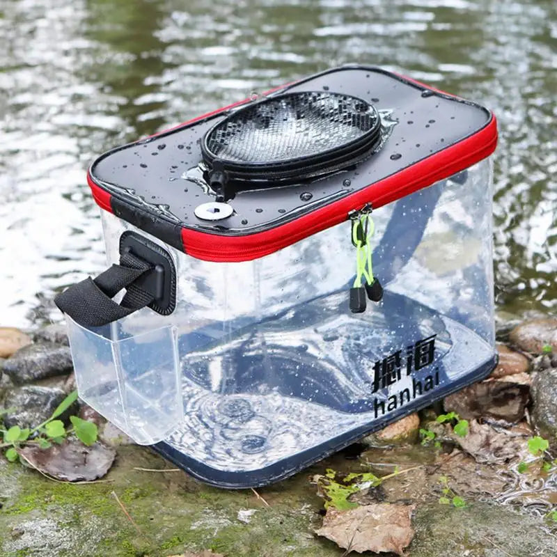 Foldable Transparent Fishing Bucket EVA Fish Bucket 20L Live Fishing Bait Storage Bag With Breathable Hoel Camping Water Bag