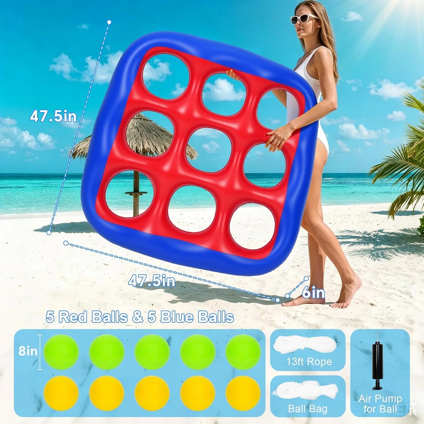 Tic Tac Toe Inflatable Pool Game Set for 2-10 Players