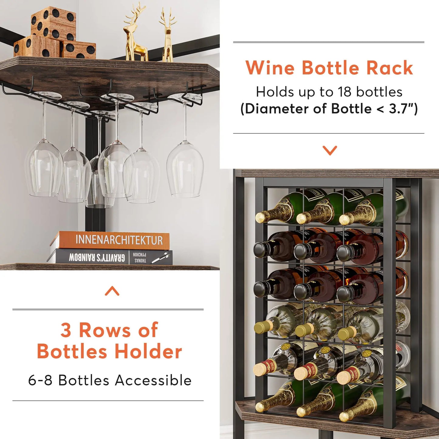Tribesigns Wine Rack Cabinet Quad Tier Corner Shelf Glass Holder