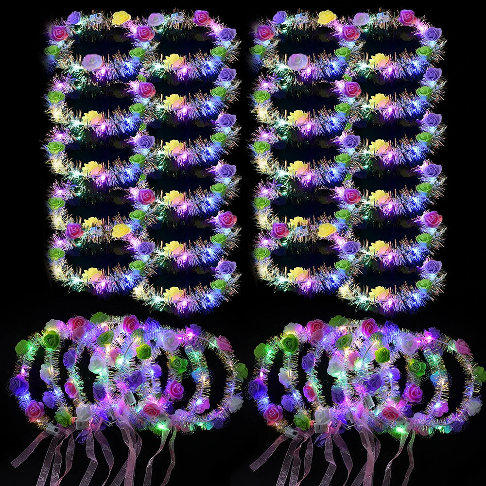 29pcs Sparkling LED Headbands with Rose Rings for Christmas Party Hats, Suitable for Wedding, Birthday, Valentine's Day Headwear