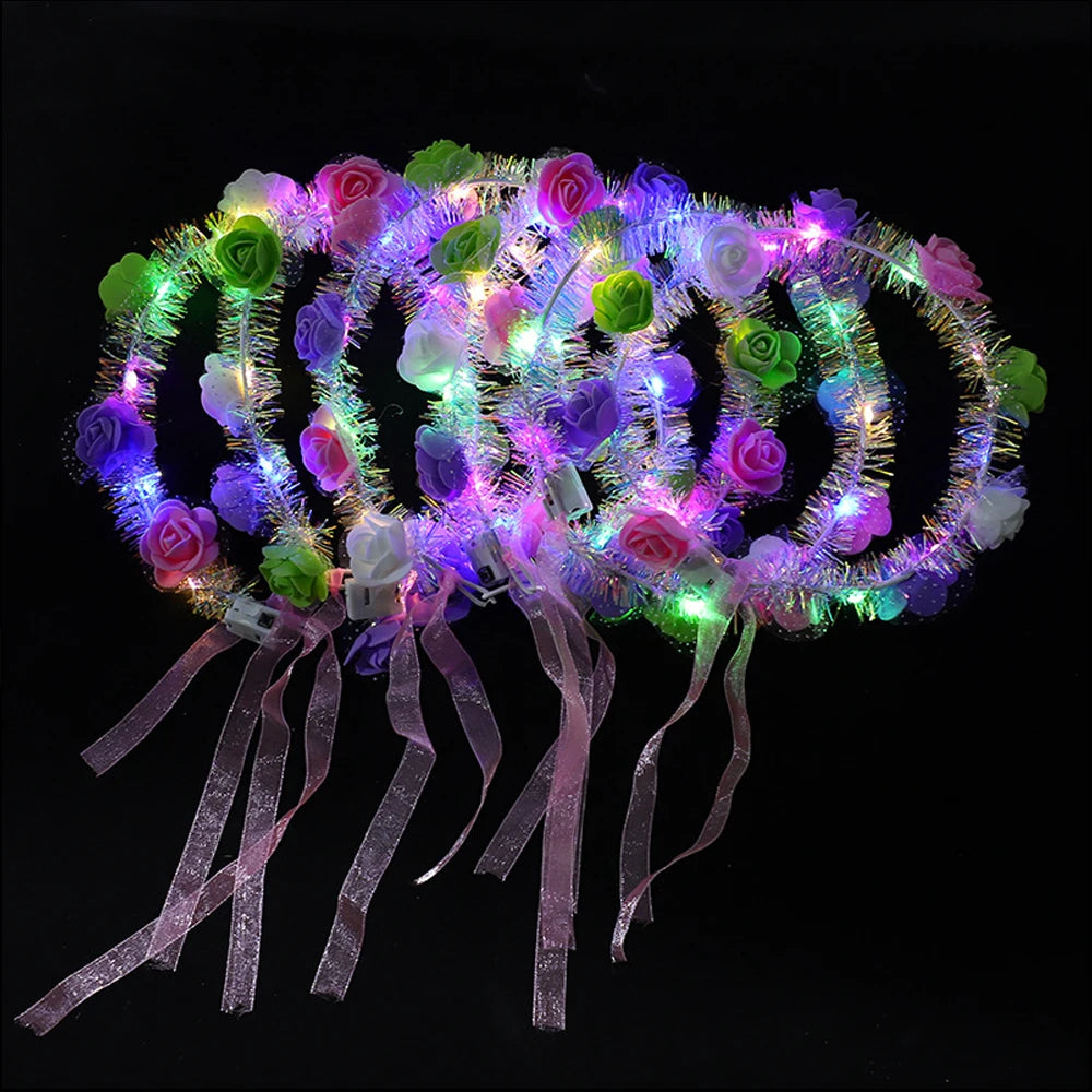 29pcs Sparkling LED Headbands with Rose Rings for Christmas Party Hats, Suitable for Wedding, Birthday, Valentine's Day Headwear