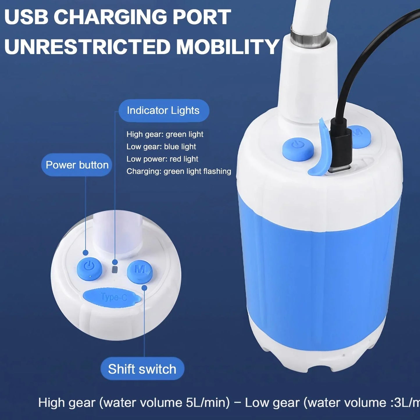 Portable Rechargeable Handheld Shower Sprayer For Pets And Gardens