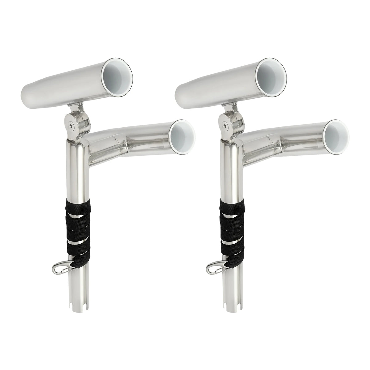 Fishing Rod Holders, 2pcs Double Ended Fishing Rod Holder, Rod Rack, Stainless Steel Adjustable Bracket for Boats, Dual Rod Design, Non-Slip Rubber Padding, 75cm Nylon Strap, Easy Install, Portable Secure Support for Railings