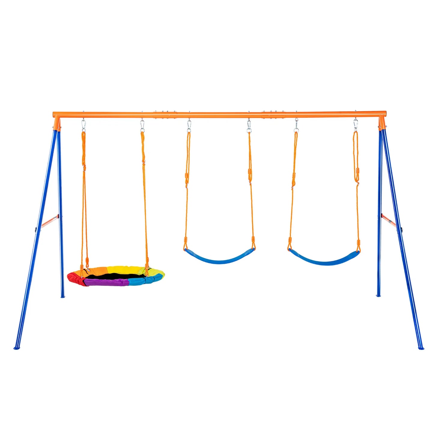SucceBuy Swing Sets for Backyard 600lbs Capacity Swing Set with 1 Saucer Swing Seat 2 Belt Swing Seats Swingset Outdoor for Kids
