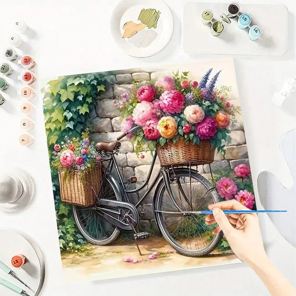 Diy Art Craft Kit Flower Bicycle Picture Paint By Numbers For Adult HandPainted On Canvas Valentines Gift Home Decor