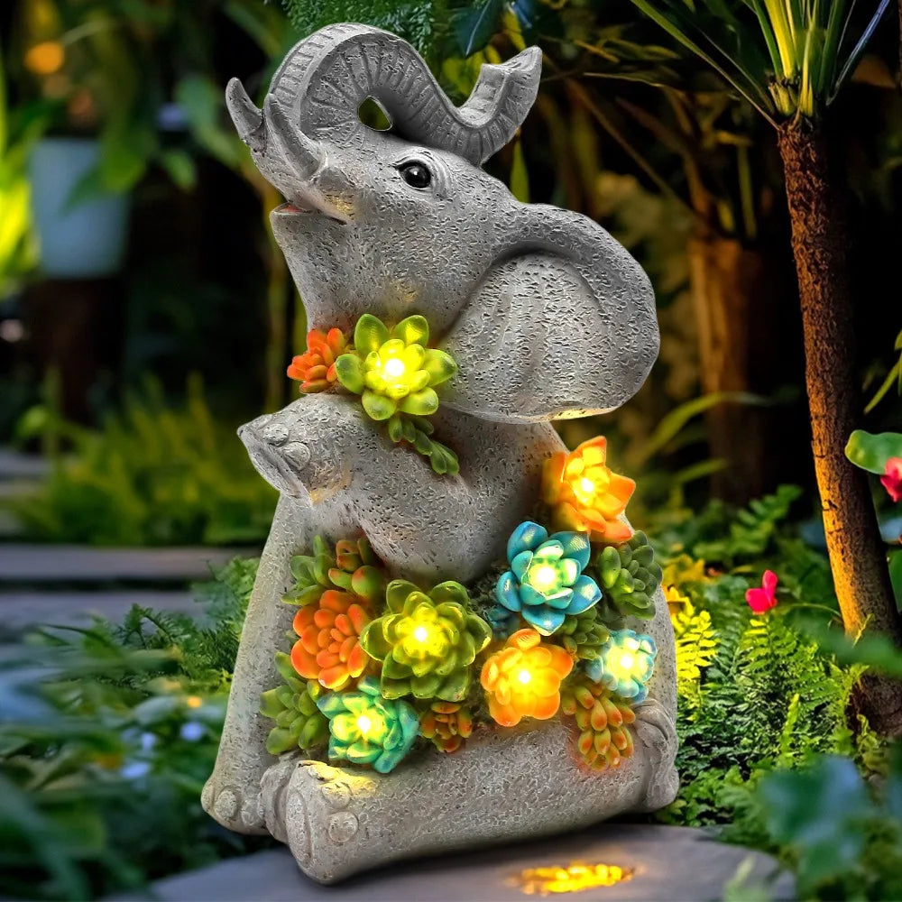 Solar Garden Turtle Elephant Dragon Statue Light Outdoor Decor