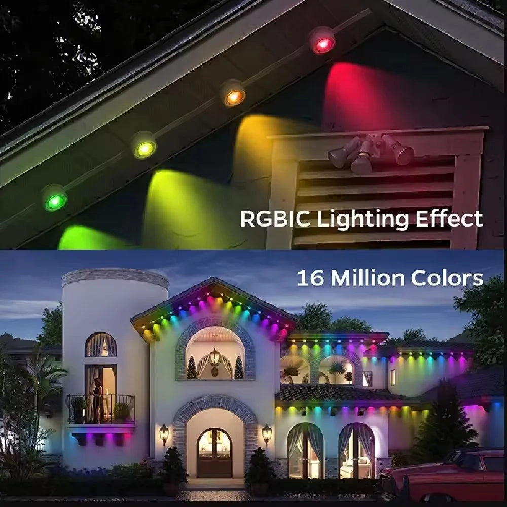 15M USB Permanent Outdoor Lights Smart RGBIC LED Eaves Lights with App/Remote Control Full House Flashing Lighting Christmas Decor