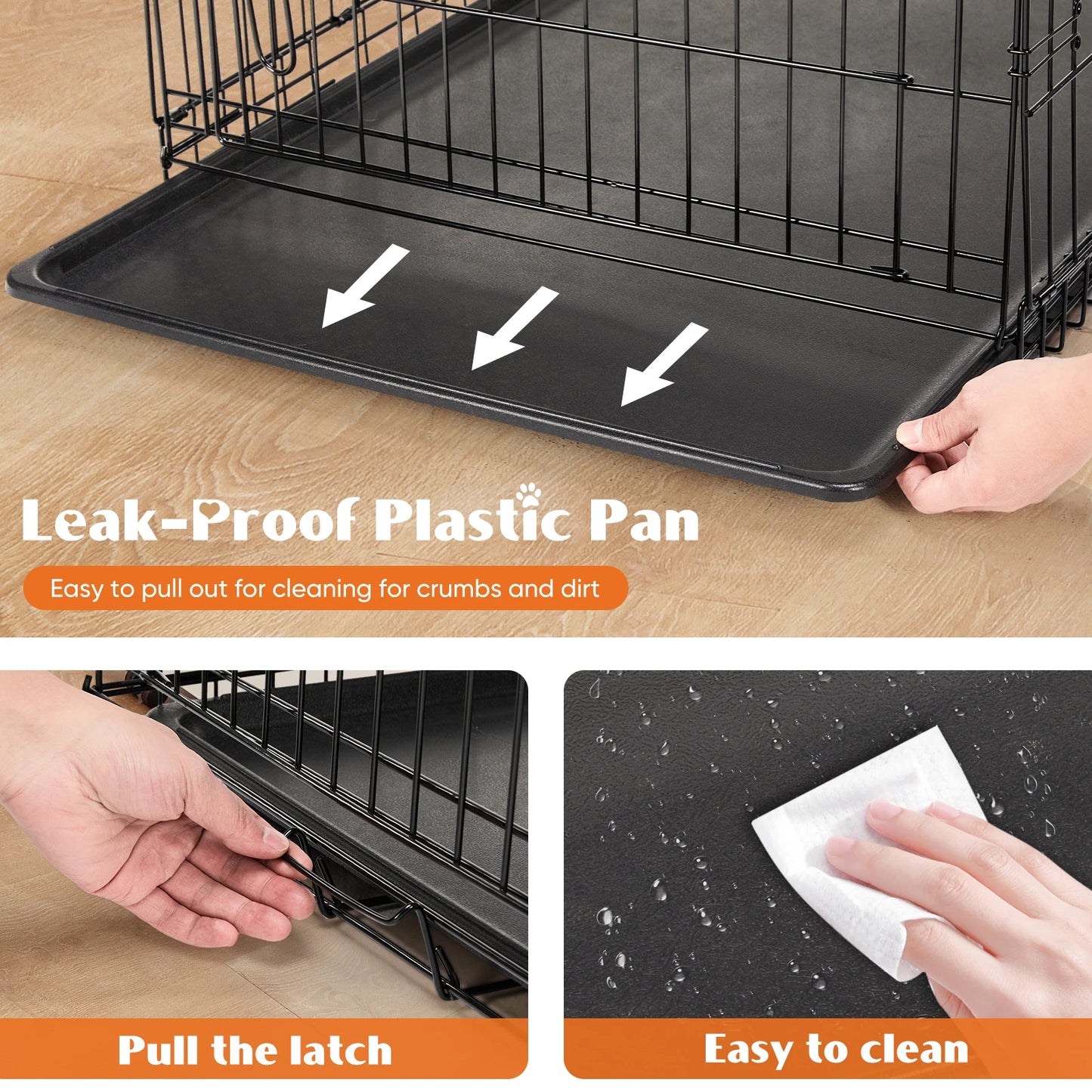 JHK Double Door Folding Metal Dog Cage With Leakproof Pan