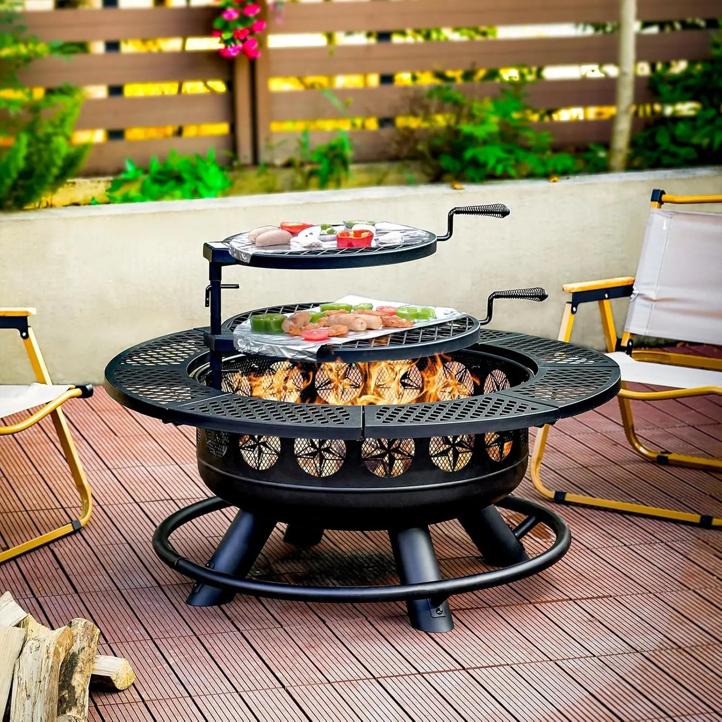 XMSJ Durable Outdoor Fire Pit With Grills Three In One