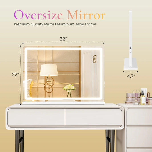 JHK LED Vanity Mirror with Lights Aluminum Frame Bathroom Mirror Dimmable 3 Color Modes Makeup Mirror Memory Function Bedroom