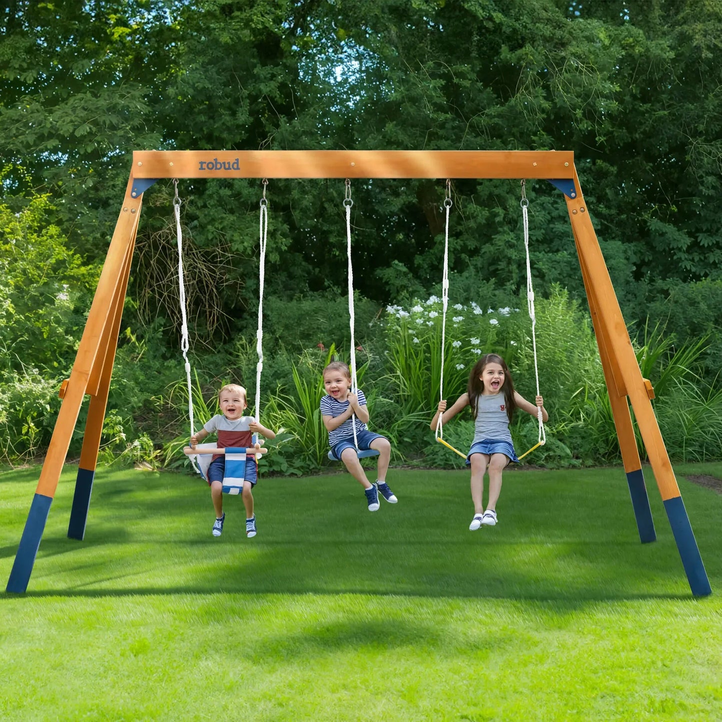 Robotime 3 In 1 Playground Wooden Swing Set For Backyard