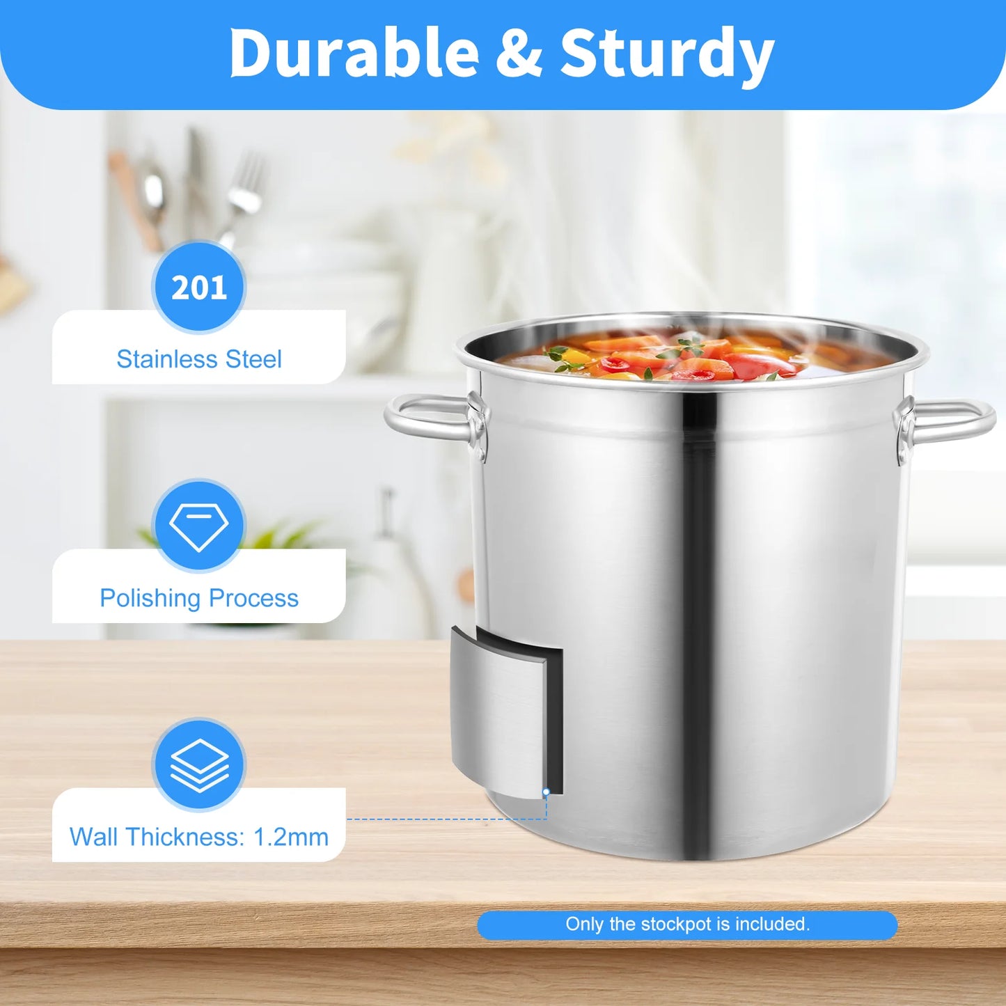 35/50/70L Soup Pot with Cover&Handles, Multi-functional Stainless Steel Stock Pot for Storing Liquid/solid Items