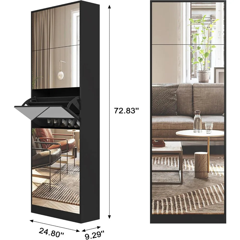 Shoe Storage Cabinet With Full Length Mirror 30 Pair Free Standing Organizer