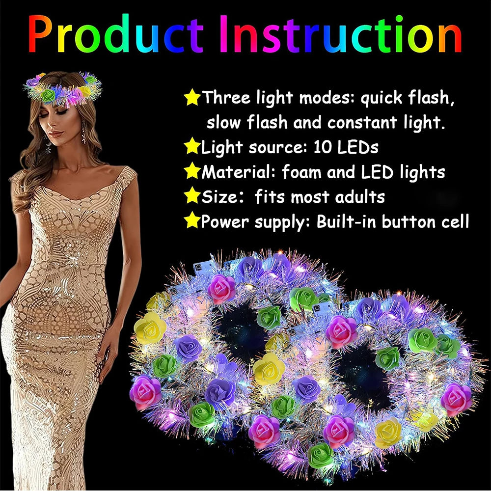 29pcs Sparkling LED Headbands with Rose Rings for Christmas Party Hats, Suitable for Wedding, Birthday, Valentine's Day Headwear
