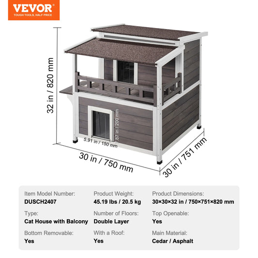 SucceBuy Outdoor Cat House Weatherproof Two Story Cedar Shelter