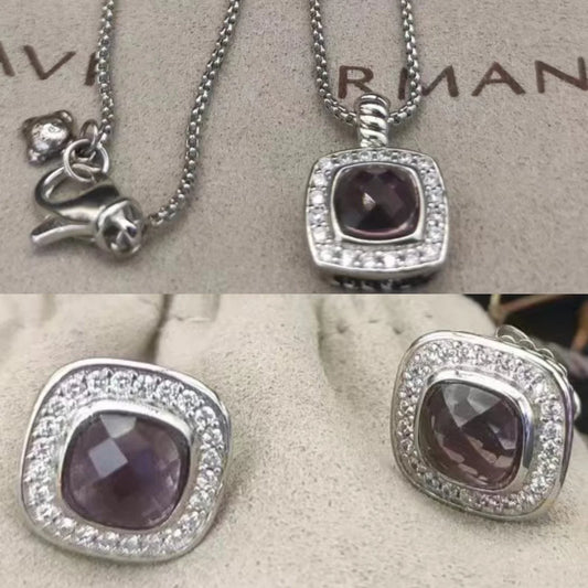 Sterling Silver Zircon Necklace And Earrings Set For Unisex