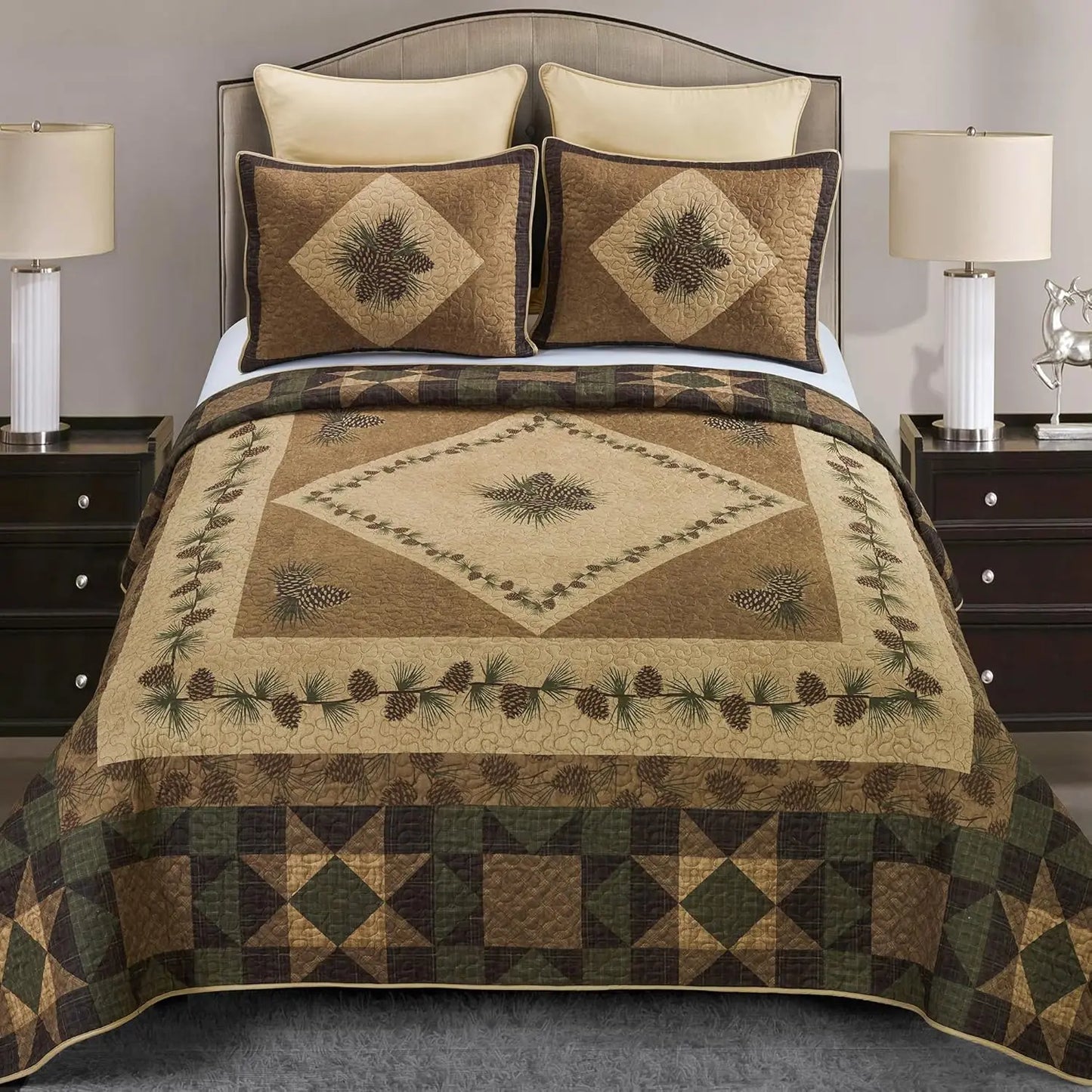Polyester Bedding Set 4 Piece Lodge Quilt With Two Shams