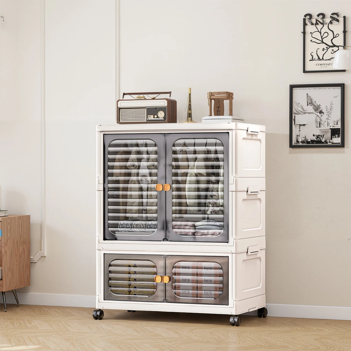 HiMISSCN Foldable Multi Layer Plastic Storage Box With Wheels