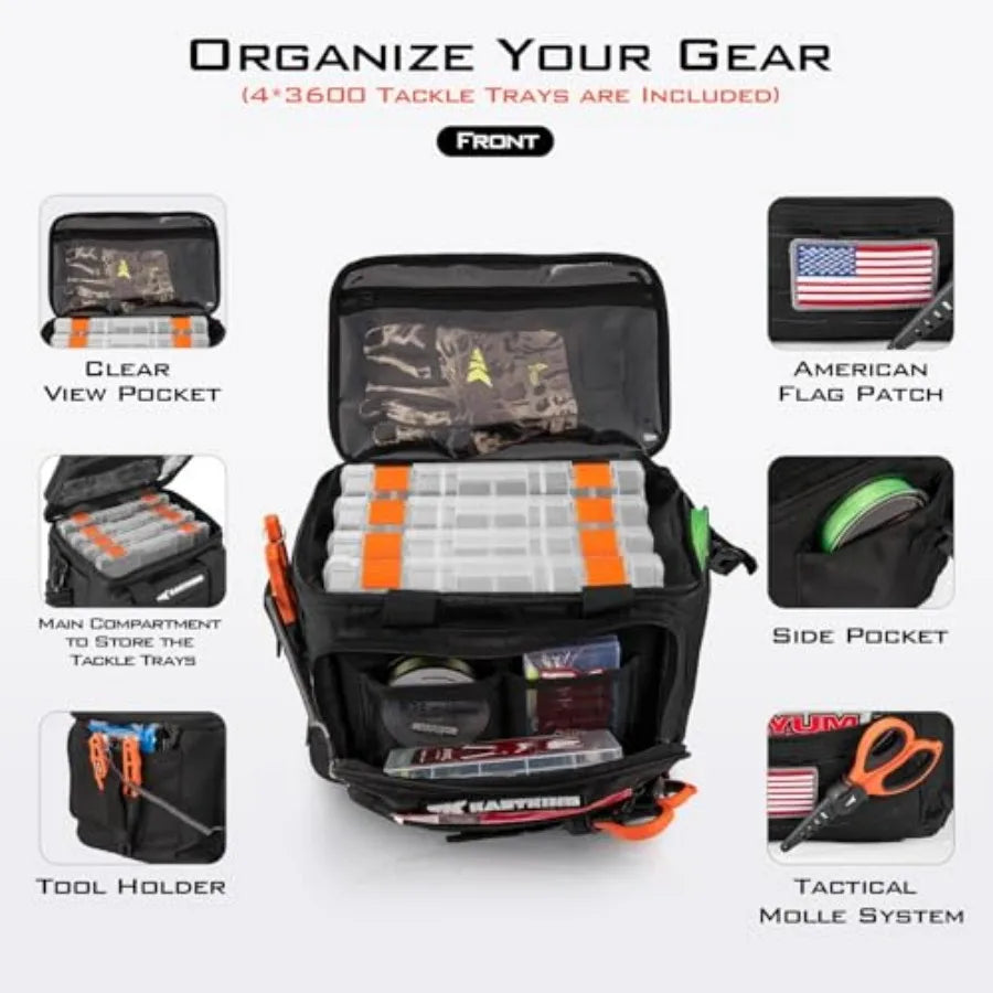 Karryall Fishing Tackle Bags with 4 * 3600 Tackle Trays - Saltwater and Freshwater Fishing Gear Storage