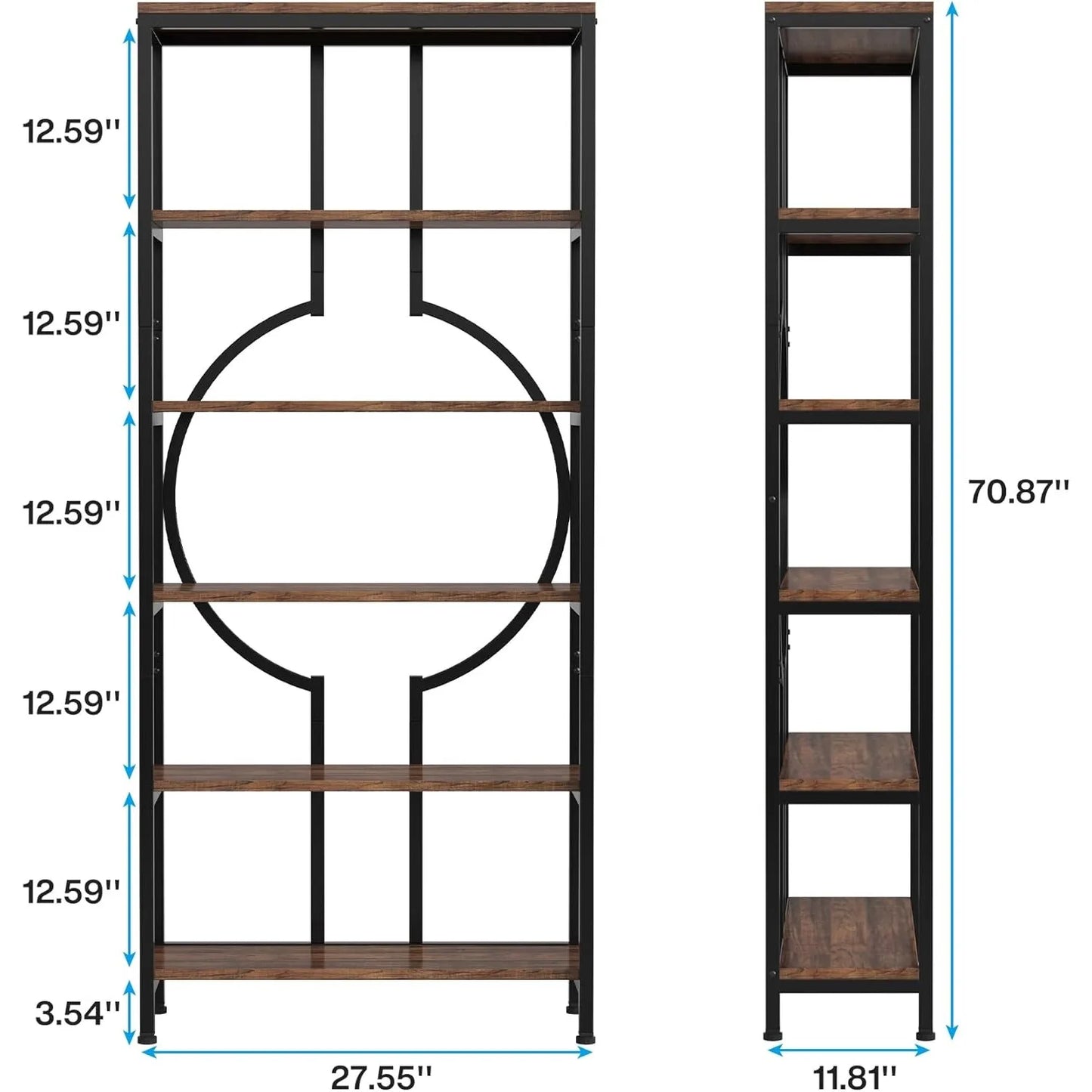 Little Tree Industrial Bookshelf Etagere 6 Tier For Living Room
