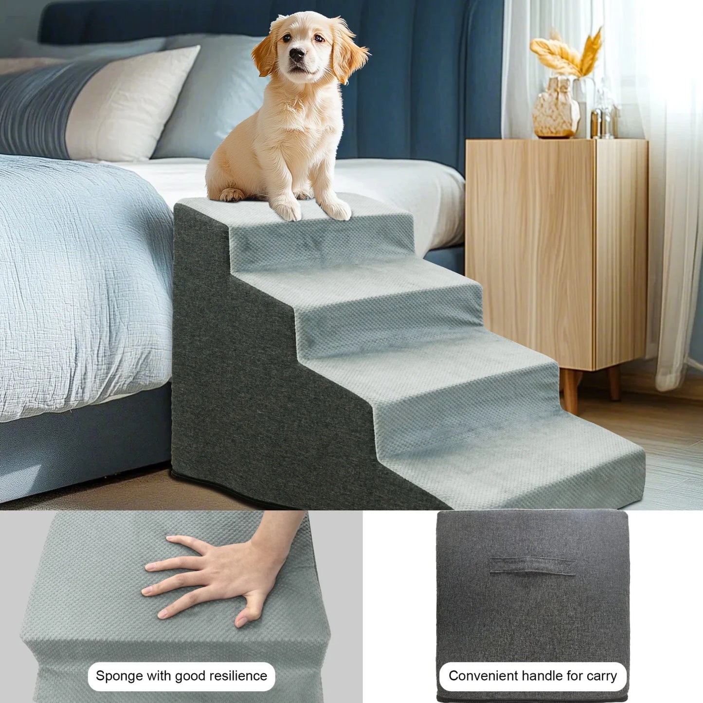 3 To 5 Steps Dog Stairs Ramps High Density Foam Non Slip Sofa Ladder