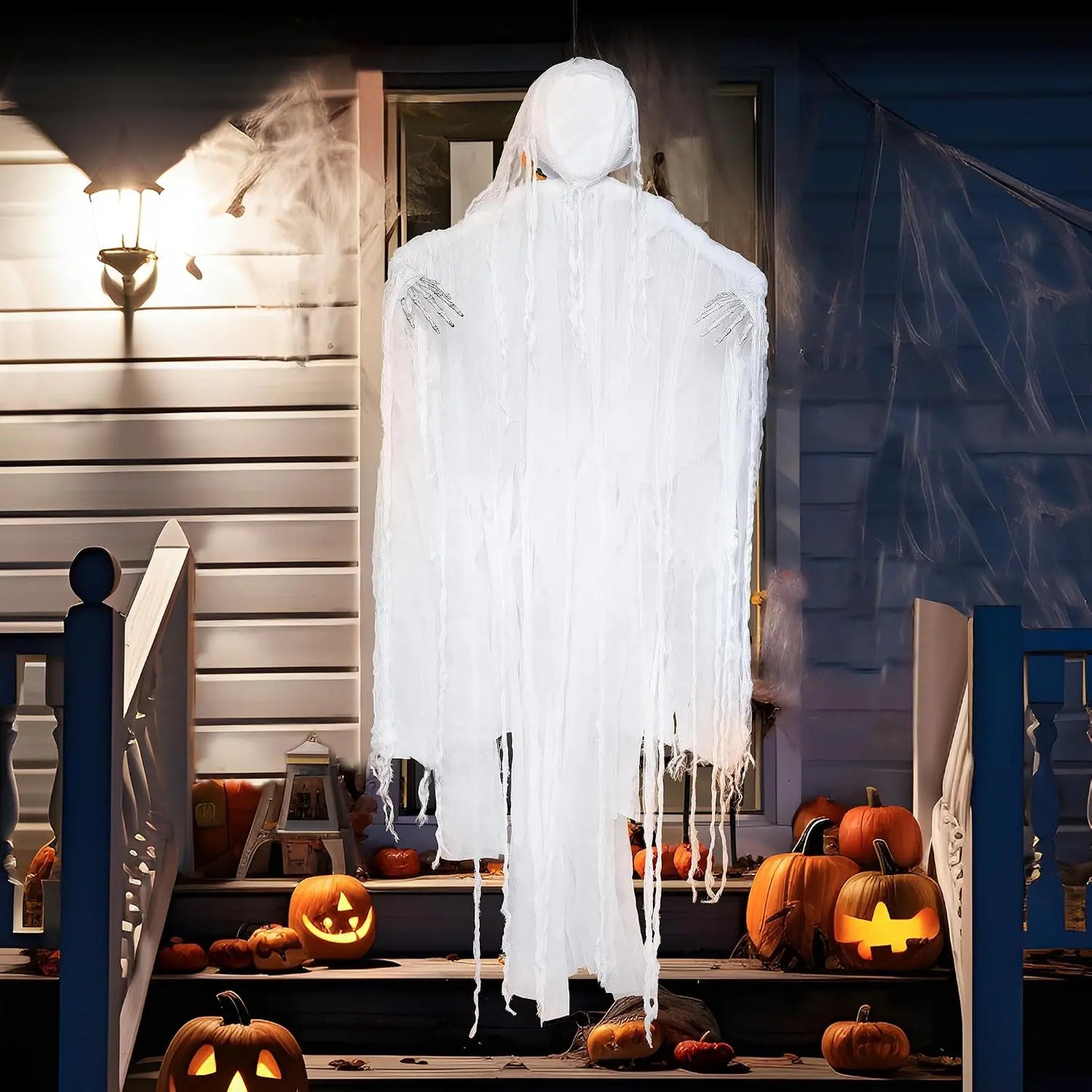 63” White Faceless Grim Reaper Halloween Hanging Ghost Decorations Outdoor in White Horror Robe for Halloween Tree Yard Party Outside Hanging Decorations Party Supplies