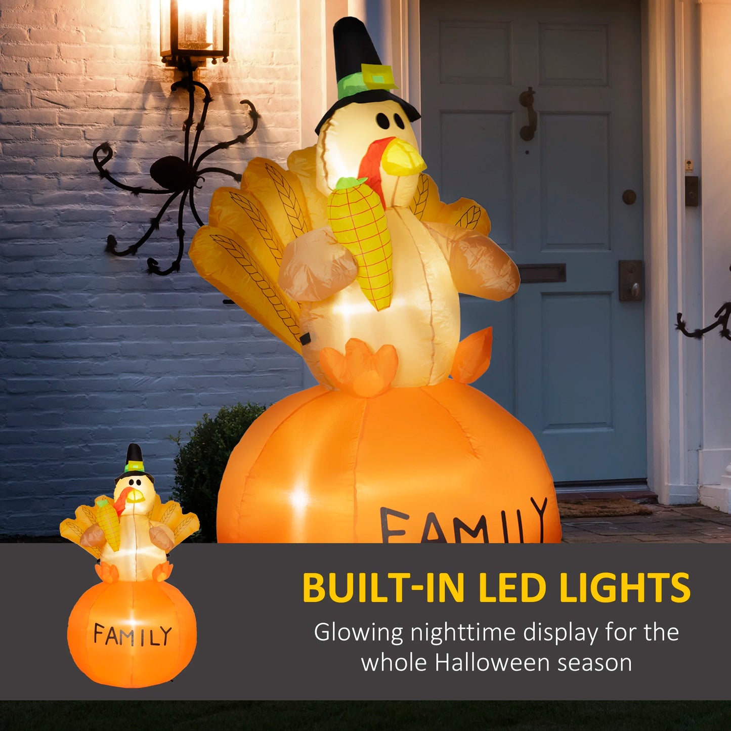 4.9ft Inflatable Thanksgiving Decoration Turkey, Blow Up Outdoor LED Yard Display, Waterproof