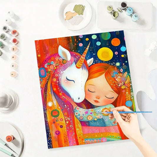 Cartoon Diy Art Paint By Numbers For Kids Unicorn and Girl Craft Kit HandPainted On Canvas Valentines Gift Home Decor