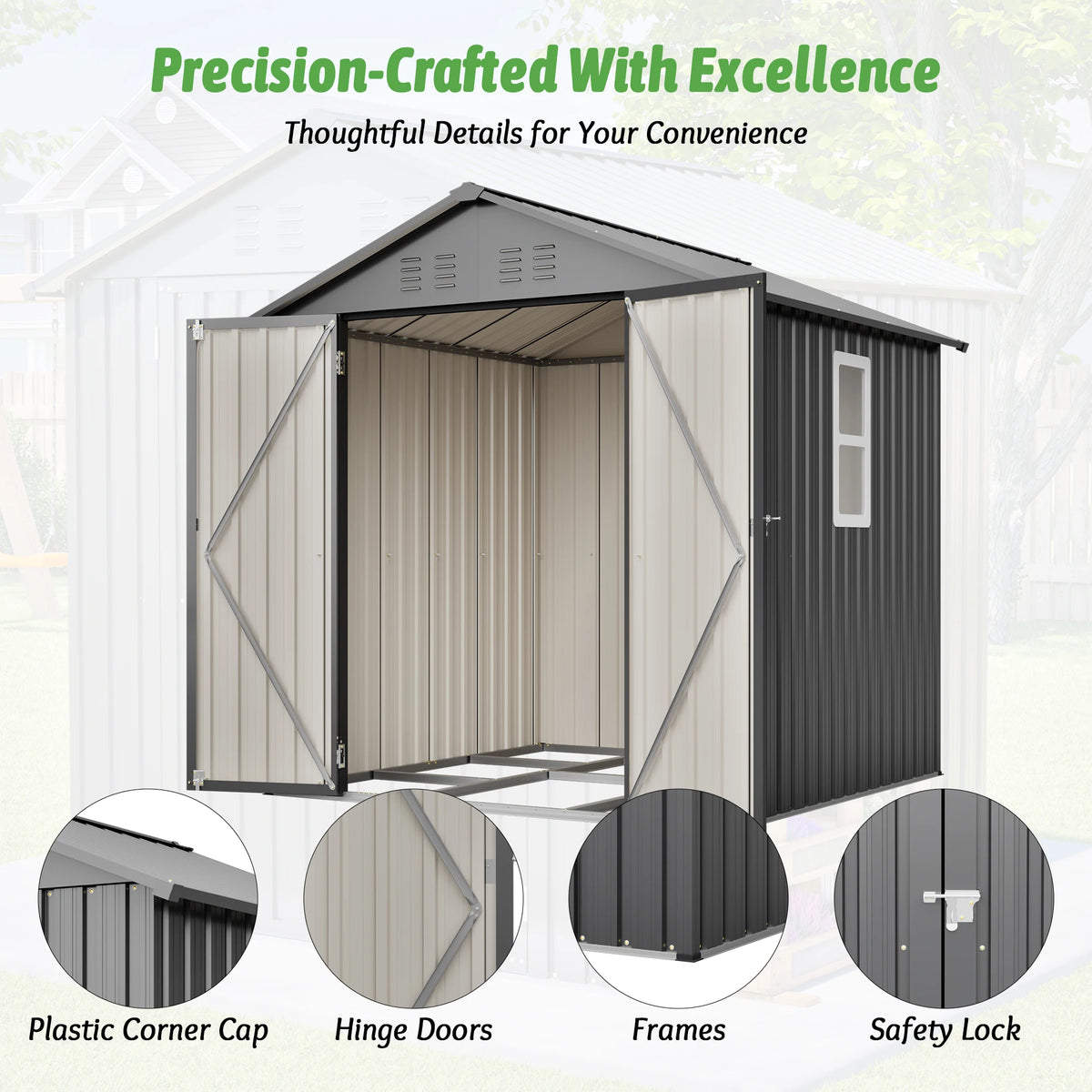 Gihauvia Metal Outdoor Utility Storage Shed With Secure Lockable Doors