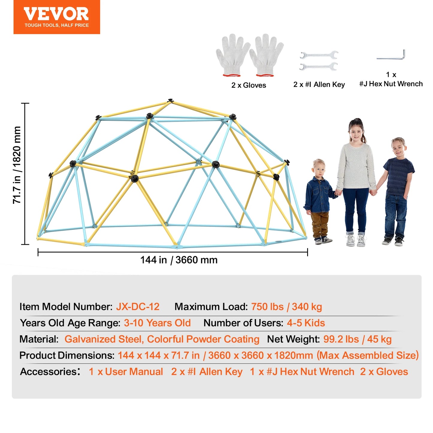 SucceBuy Climbing Dome 6/8/10/12FT Geometric Dome Climber Hammock Swing Jungle Gym Climbing Grip Outdoor Backyard Play Equipment