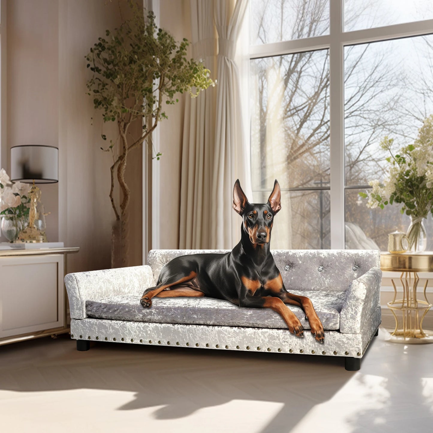BINGOPAW Dutch Velvet Pet Lounge Chair Bed With Detachable Pad