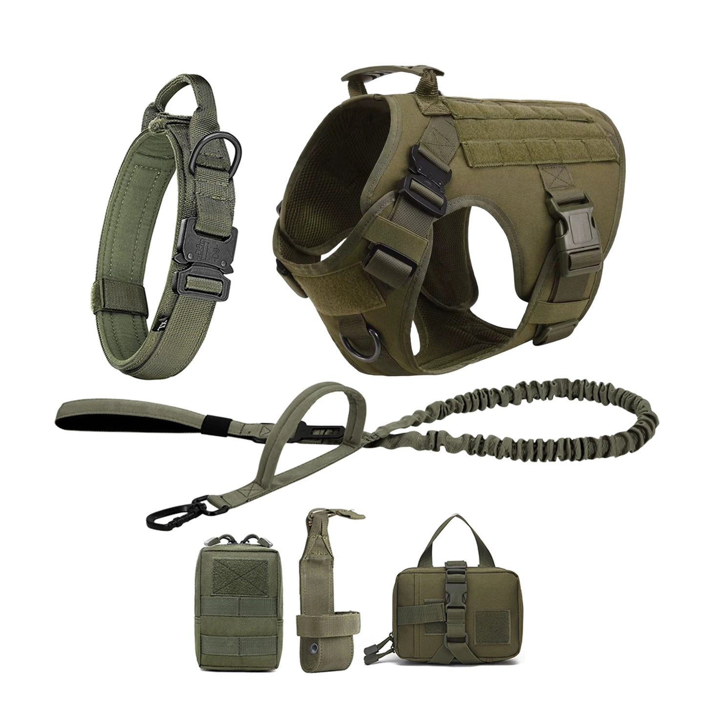 PETRAVELCN Tactical Dog Harness Molle Pouches Leash Vest Training