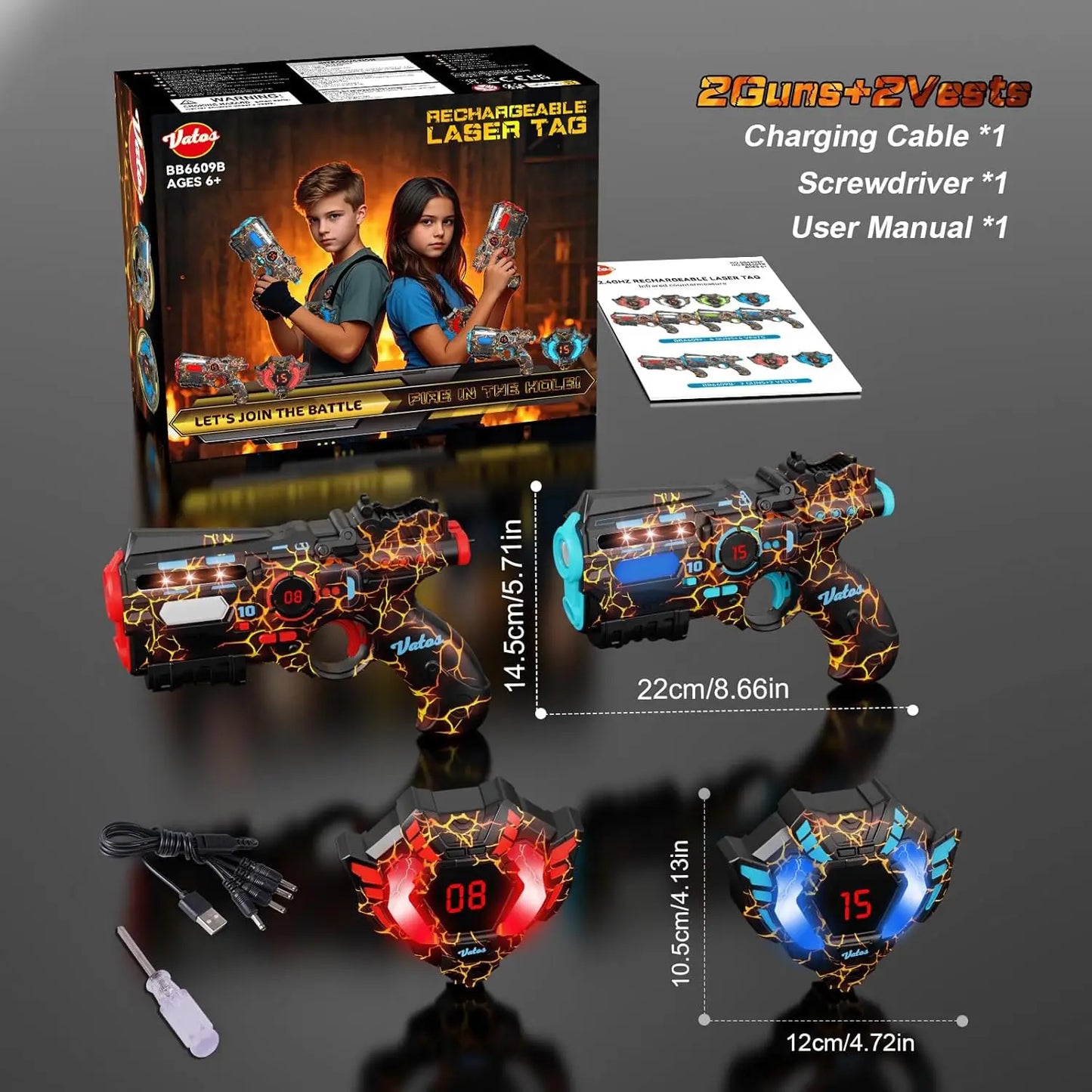 VATOS Infrared Rechargeable Laser Tag Battle Gun Set For Kids