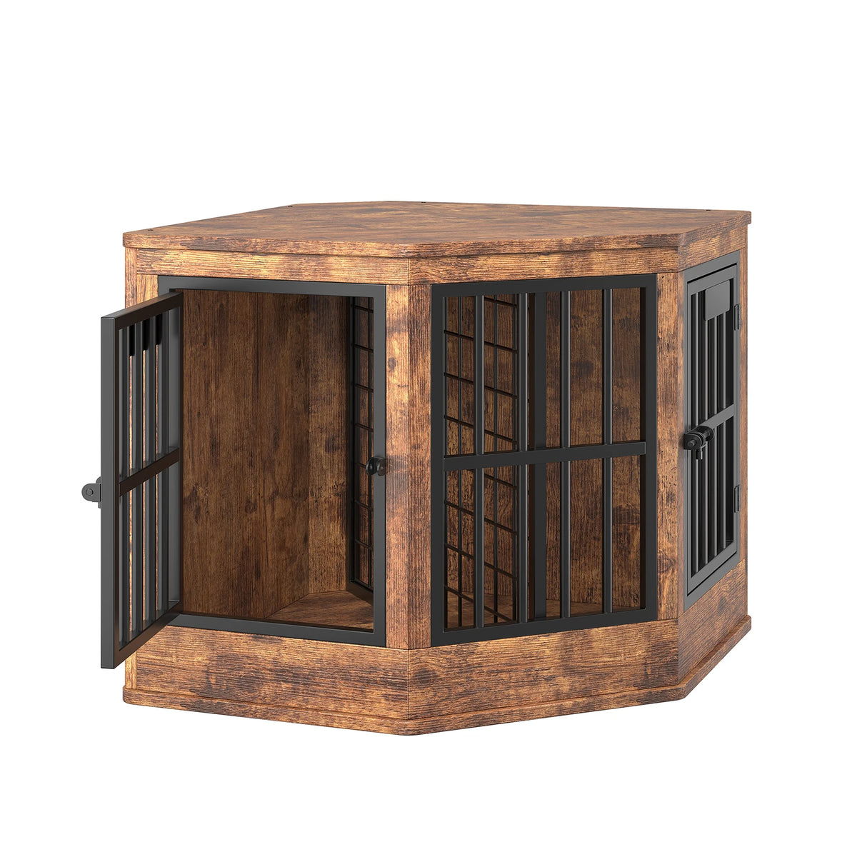 Wooden Corner Dog Crate Furniture Modern Indoor Dog Cage Decorative Pet House TV Stand for Medium and Large Sized Dogs Brown