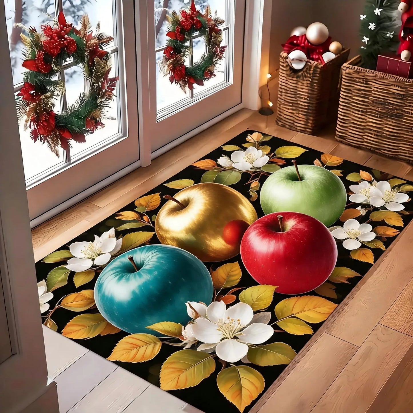 1pc Autumn Harvest Pumpkin And Leaf Pattern Doormat - a Vibrant Fall Decoration Featuring Orange, Yellow, And Pumpkins, Made of Machine-Washable Polyester Material, Perfect for Thanksgiving And Christmas Family Entryway Welco