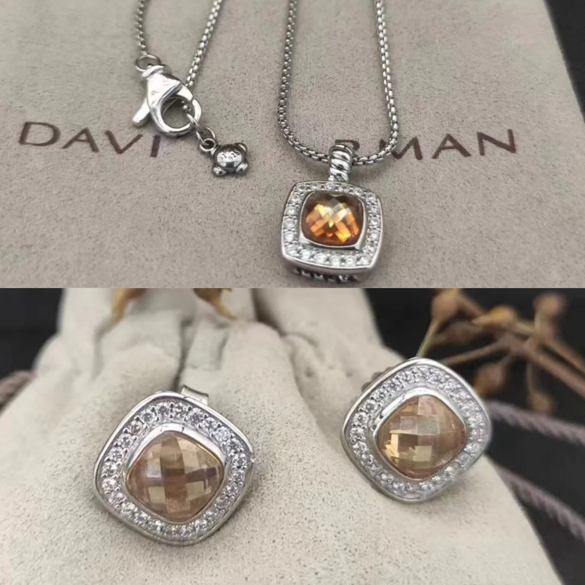 Sterling Silver Zircon Necklace And Earrings Set For Unisex