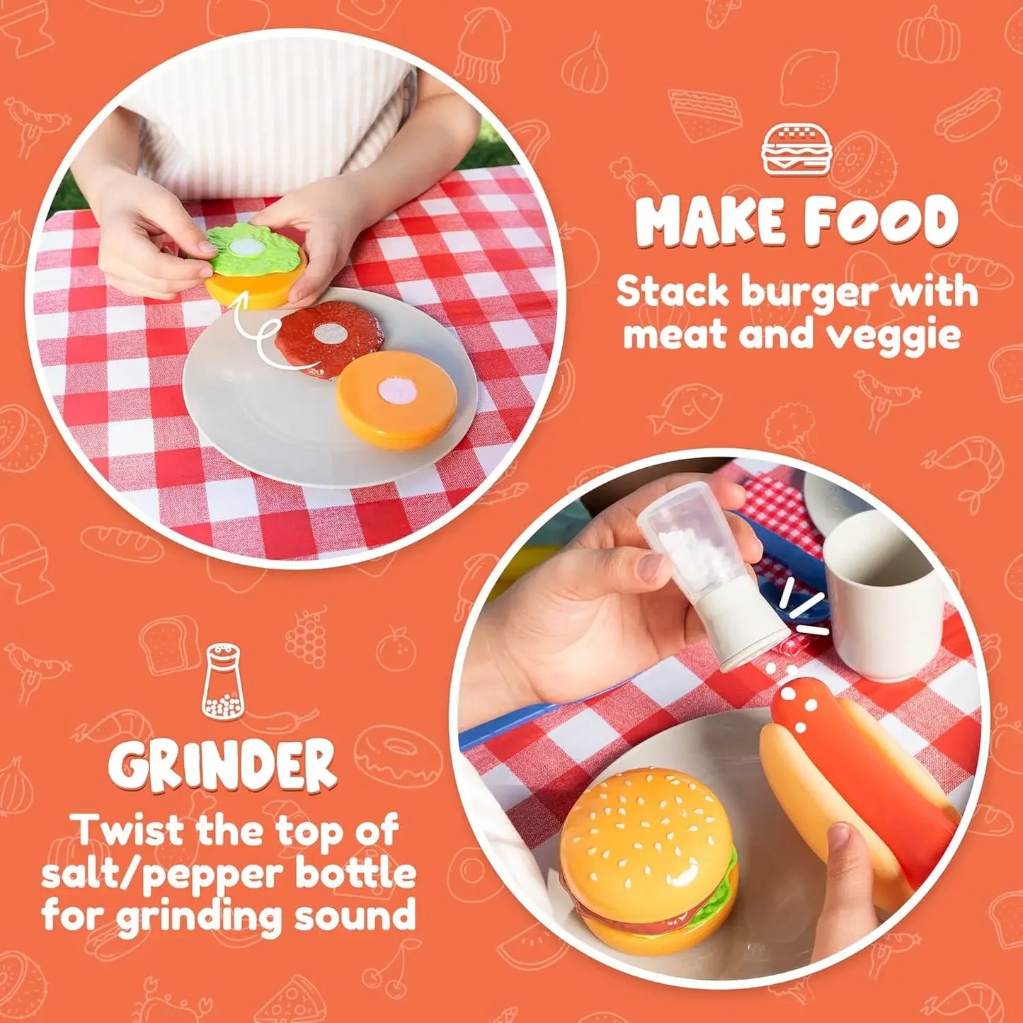 Joyfy 34 Piece Kitchen Toy Set Barbecue Grill for Kids