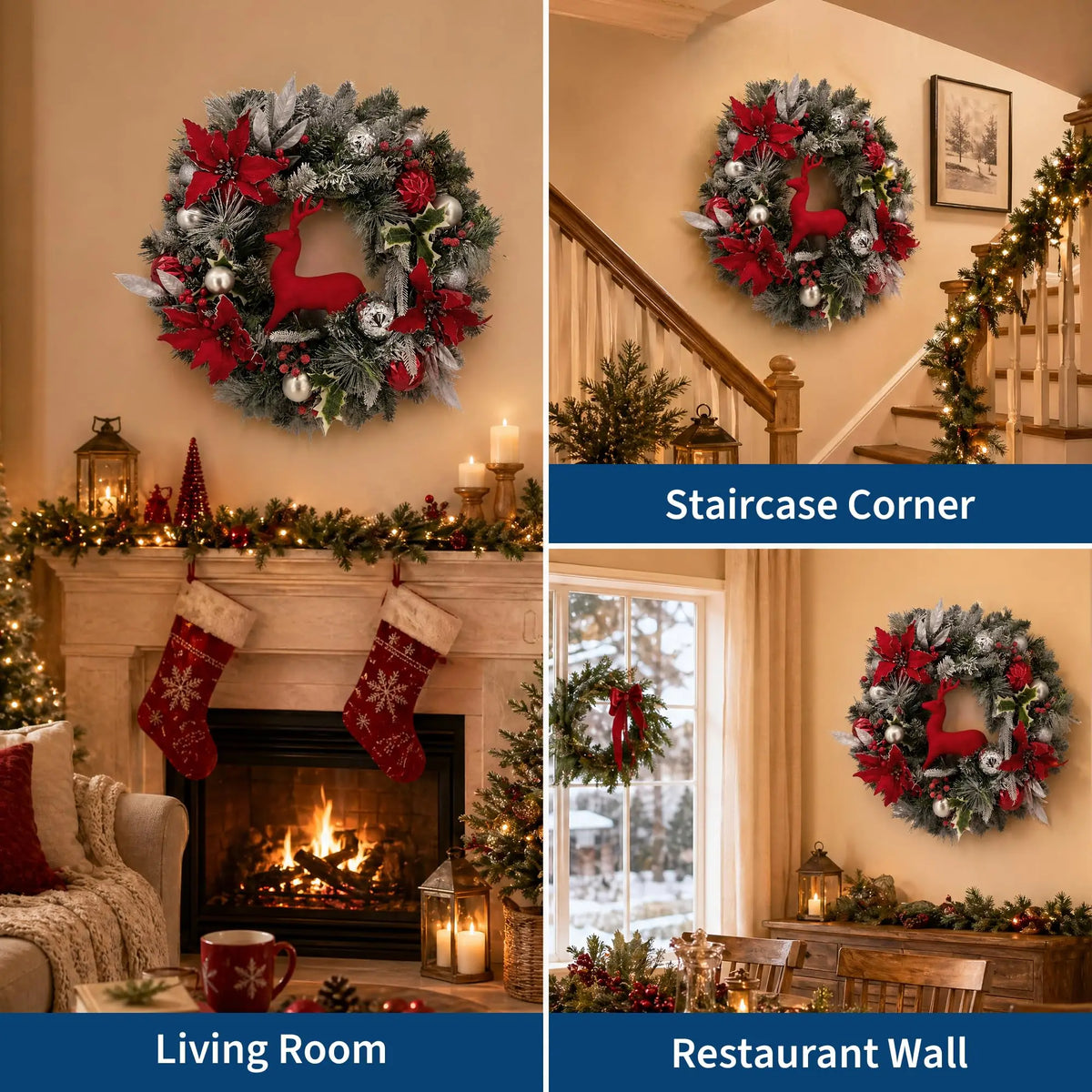 HiMISS Pre Lit Christmas Wreath With LED Lights And Timer