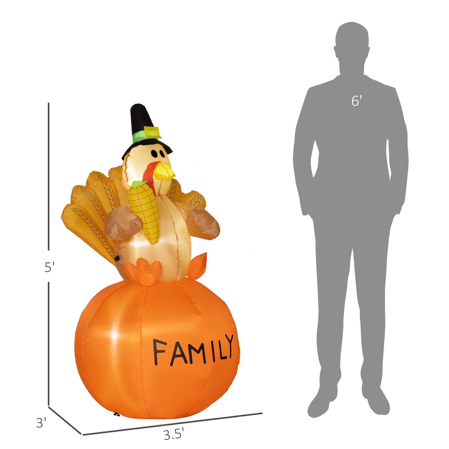 4.9ft Inflatable Thanksgiving Decoration Turkey, Blow Up Outdoor LED Yard Display, Waterproof