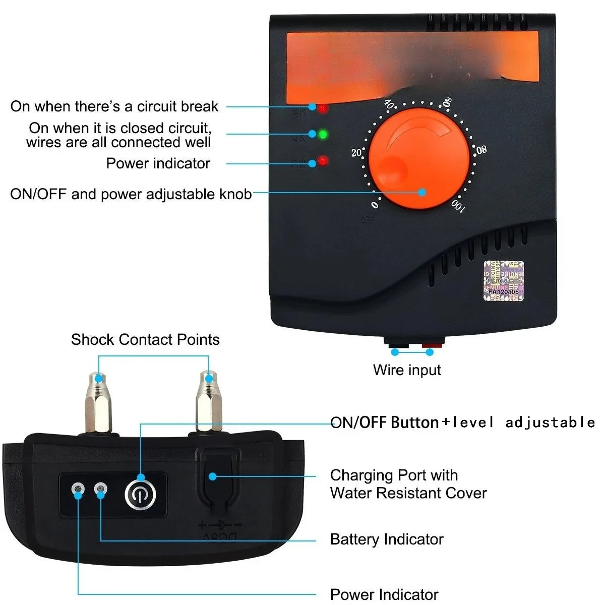 TP16 Dog Electric Fence Training Collar Rechargeable Waterproof 6 Levels