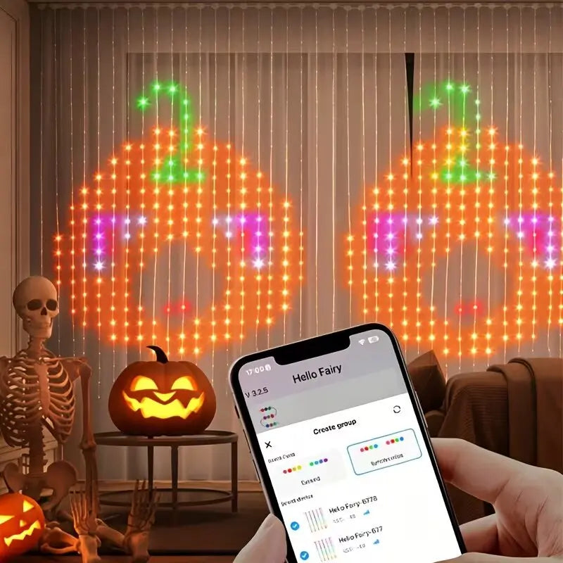 LED Pixel Curtain Lights APP Controlled DIY Custom Patterns Music Sync Function Remote Control for Wedding Party Halloween Decor