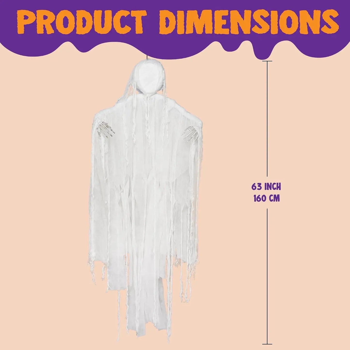 63” White Faceless Grim Reaper Halloween Hanging Ghost Decorations Outdoor in White Horror Robe for Halloween Tree Yard Party Outside Hanging Decorations Party Supplies