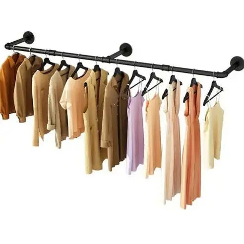 Industrial Pipe Wall Mounted Clothing Rack Garment Rod Storage