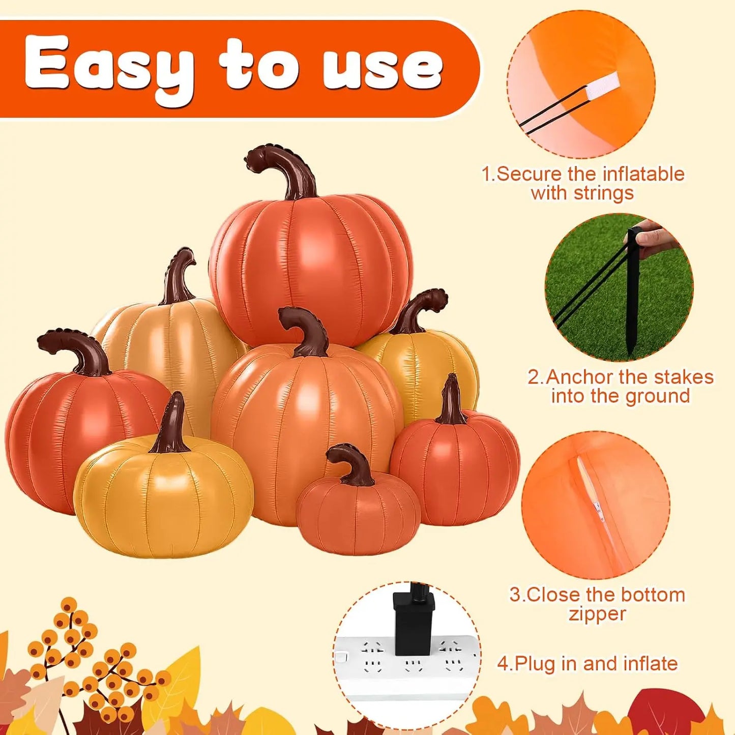 6 ft Tall Fall Thanksgiving Pumpkin Inflatable Decorations with Build-in LEDs Fall Harvest Stacked Pumpkin Blow up Outdoor Infla