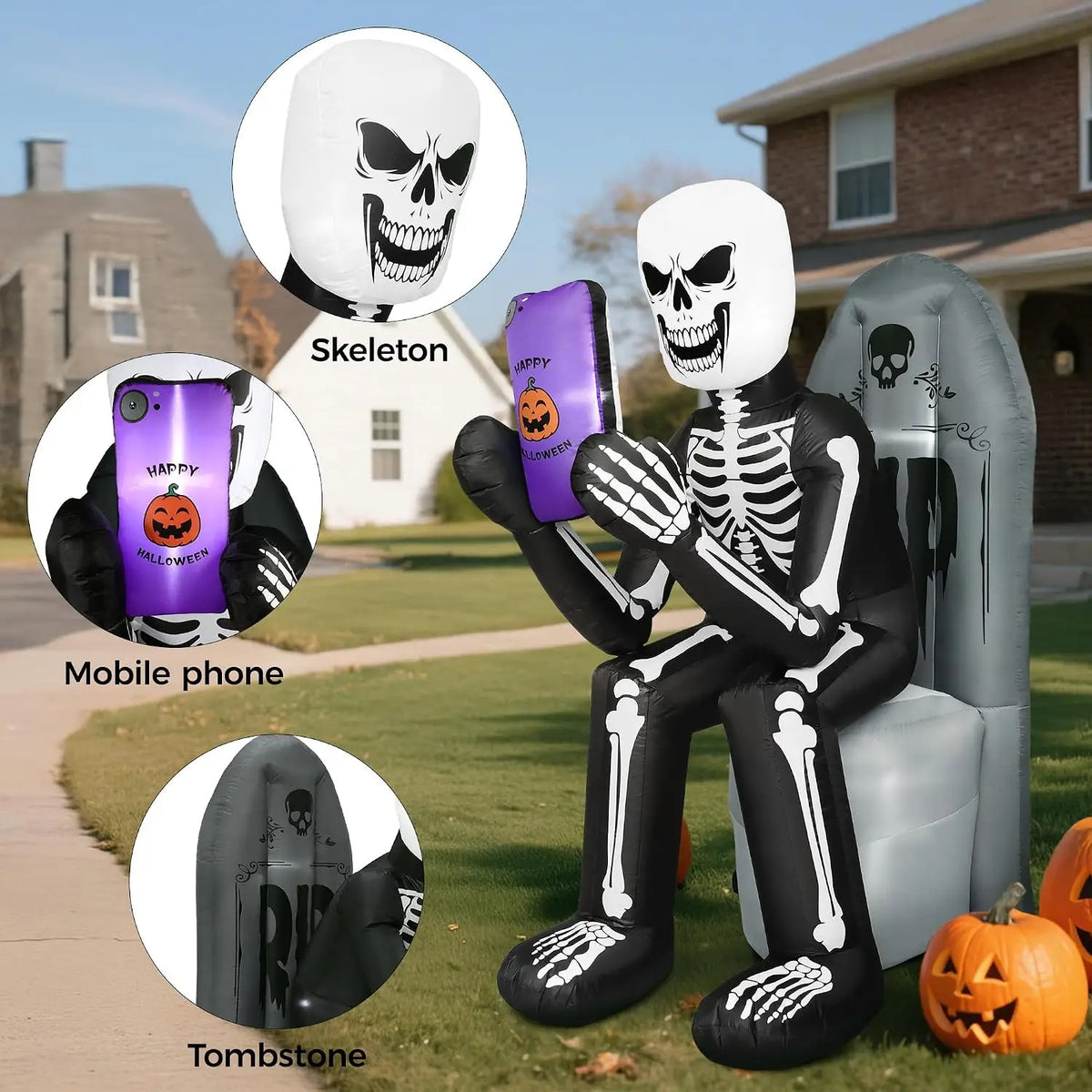 SHXI Halloween Inflatable Skeleton Tombstone Outdoor Decoration With LED Lights